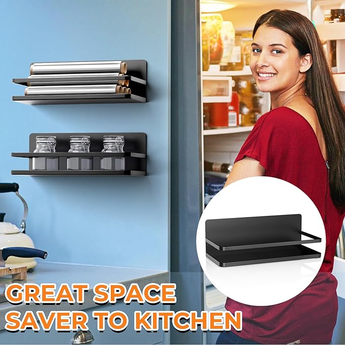 Grtard 2 Pack Magnetic Spice Rack for Refrigerator,Strong Magnetic Spice Rack Organizer and Storage,Magnetic Fridge Shelf Organization,Fridge Organizer Shelf for Jars,Home,Kitchen,Cabinet