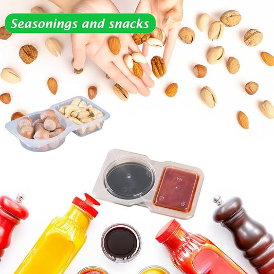 16Pcs Double Compartment Snack Containers, Reusable with Lid, 2 Compartment Lunch Box, Travel Size Condiments, Sauce Containers