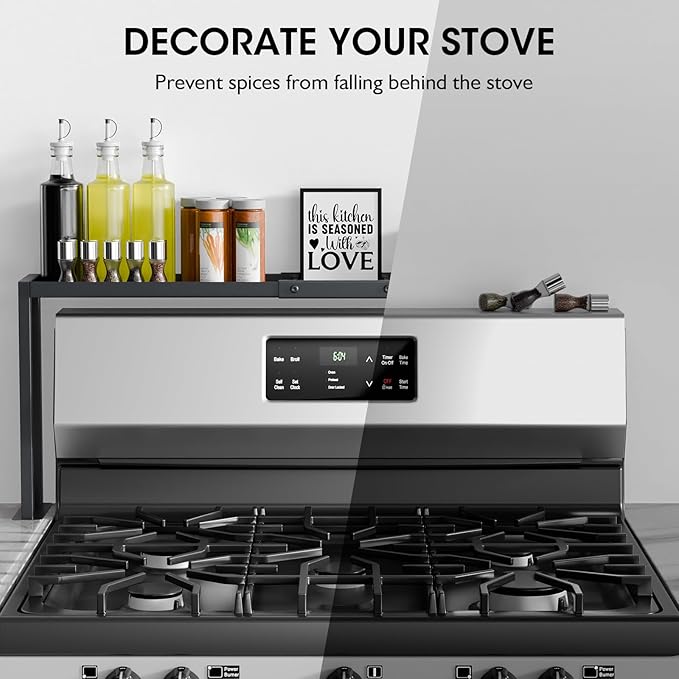 Bumusty Spice Rack Shelf for Kitchen Stove, 32" Stove Top Shelf, Stove Shelf for Back of Stove, Over the Stove Shelf, Kitchen Organizers, Oven Shelf for Top of Stove, Matte Black