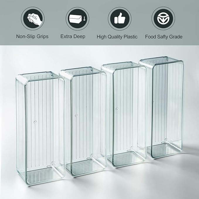 Hudgan 8 Pack Clear Plastic Drawer Organizer Bins Set, Stackable Cutlery Storage Bins Trays for Organizing Kitchen, Bathroom, Office, Crafts, Gadgets, Cabinet Supplies