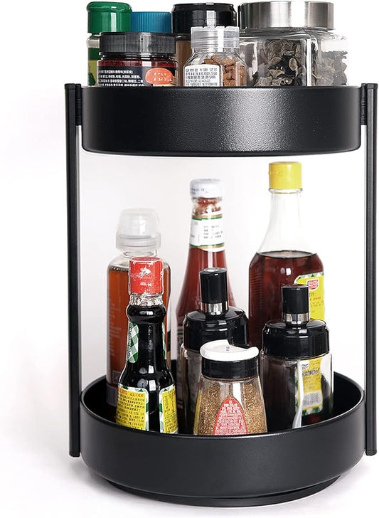 2-Tier 360° Lazy Susan Organizer, 10 inch Metal Steel Rotating Spice Rack, Turntable Organizer for Cabinet, Pantry, Bathroom, Countertop