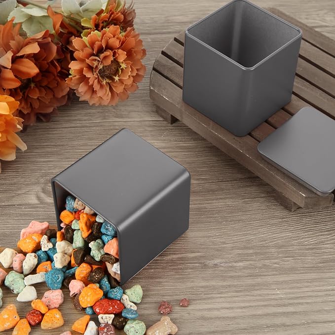 12 Pack Square Black Metal Tins, Small Tea Tin Canisters, 3 Oz Loose Leaf Tea Storage Containers with Airtight Lids, Square Tea Containers for Loose Teas, Herbs, Coffee, Cube Sugar
