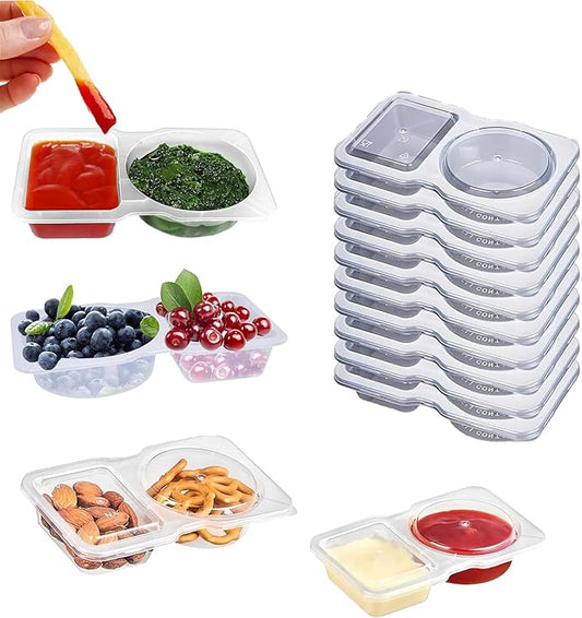 10 Sets Double Condiment Containers with Lids,Transparent Plastic Sauce Snack Containers for Dips, Snacks, Travel Size Condiments