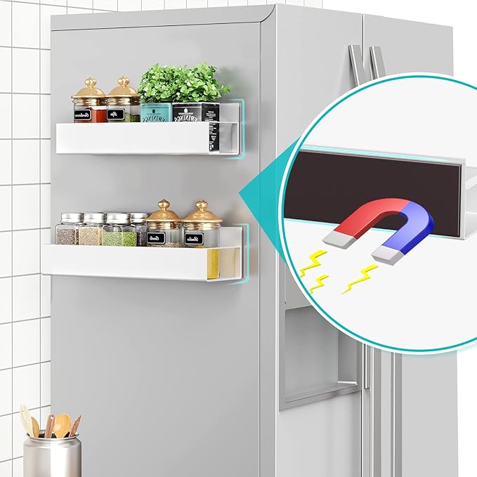 2 Pack Moveable Fridge Magnetic Spice Racks,Metal White
