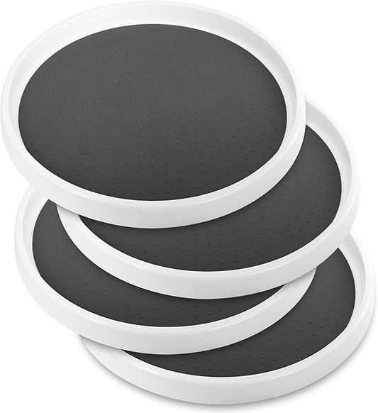 Lazy Susan Turntable 12 Inch, Non-Skid Lazy Susan Cabinet Organizer, 360 Degree Rotating Turn Table for Kitchen, Countertop, Pantry, Refrigerators, Vanity, White & Grey, Pack of 4 - by RamPro
