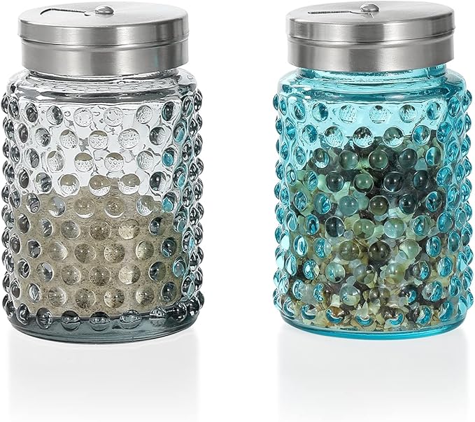 EVEREST Hobnail Salt and Pepper Shakers Glass Set of 2, 4.0 OZ with Salt Shaker Adjustable Stainless Steel Lid-Glass Spice Jars，Strong and durable Best Kitchen Decoration