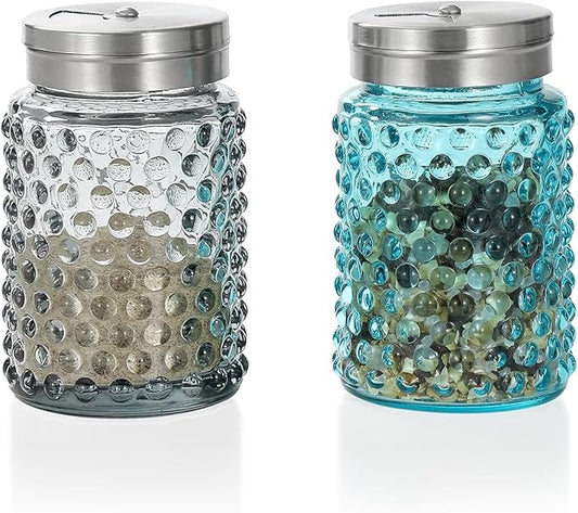 EVEREST Hobnail Salt and Pepper Shakers Glass Set of 2, 4.0 OZ with Salt Shaker Adjustable Stainless Steel Lid-Glass Spice Jars，Strong and durable Best Kitchen Decoration