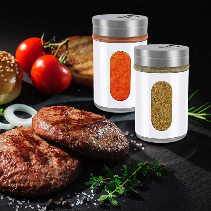 Accmor 2pcs Salt and Pepper Shakers,Stainless Steel Shaker for Salt Powder Sugar Cinnamon Pepper, Spice Dispenser with Adjustable Pour Holes,White