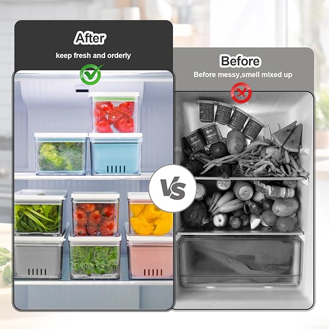 Lille Home The Stackable Produce Saver Set keeps fruits and vegetables fresh longer. With removable drain trays, these BPA-free bins are ideal for refrigerators, cabinets, and pantries