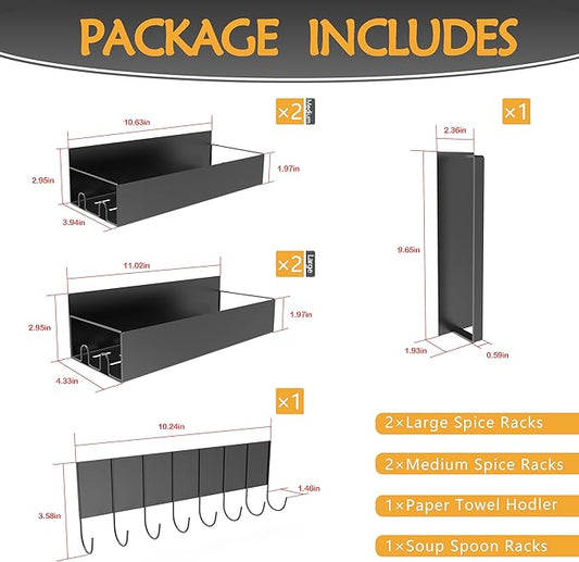 Magnetic Spice Rack for Refrigerator, Black Metal Space Saving Spice Racks Magnetic Refrigerator, Fridge Shelves with Strong Magnets, Six-Piece Magnetic Storage Rack, Magnetic Spice Rack