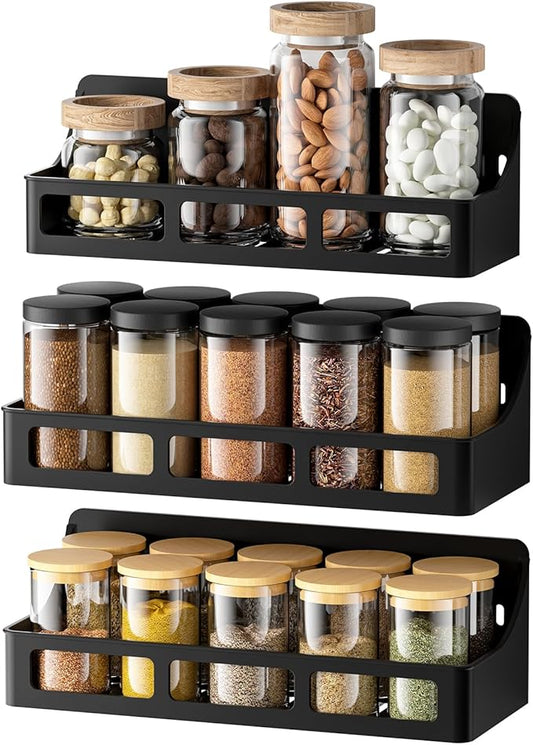 Jewem Magnetic Spice Rack for Refrigerator, 3Pack Magnetic Shelf for Spice Jars, Strong Magnetic Fridge Organizer, Spice Rack Organizer, Heavy Duty Seasoning Rack For Kitchen Organization And Storage