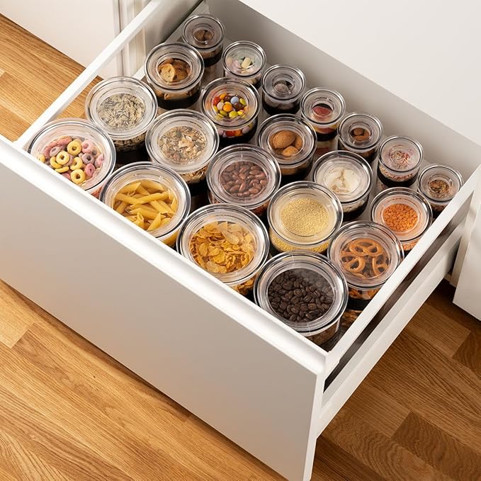 Bodum Presso Storage Container Jars for Food, Pasta, Cereal, Flour, Coffee, Snacks, and More, BPA-Free Plastic w/Airtight Silicone Seal, 12pc Set - Black