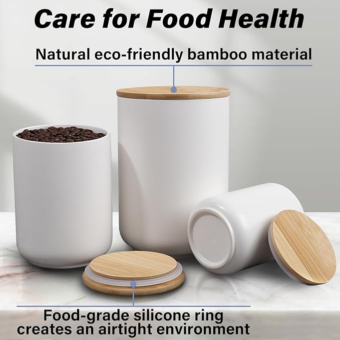 JINIHFW Kitchen Canisters for Countertop,74 Oz Ceramic Kitchen Canisters with Lids,White Food Storage Jars for Tea, Cereal Nut, Cookie, Candy,Sugar and Flour Containers