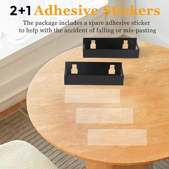 Kitchen Spice Rack: 2 Packs Black Adhesive Wall Mount - 11.8" Large Hanging Storage Organizer Cabinet Without Drilling for Smooth Wall - Work Room Bathroom Shelves