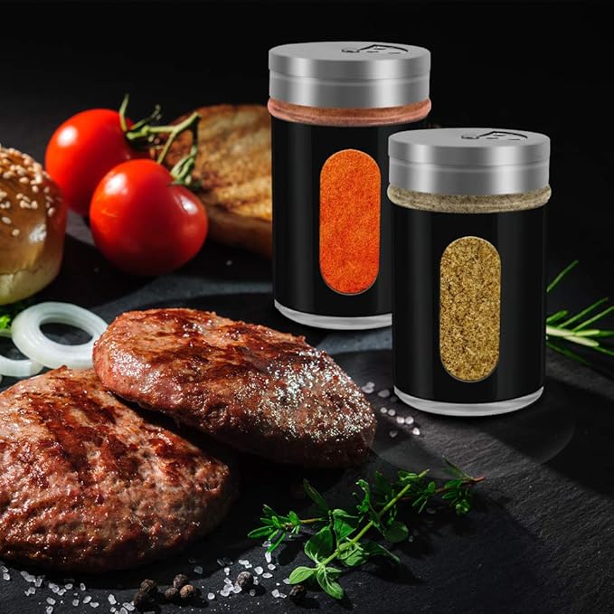 Accmor 2pcs Salt and Pepper Shakers,Stainless Steel Shaker for Salt Powder Sugar Cinnamon Pepper, Spice Dispenser with Adjustable Pour Holes,Black