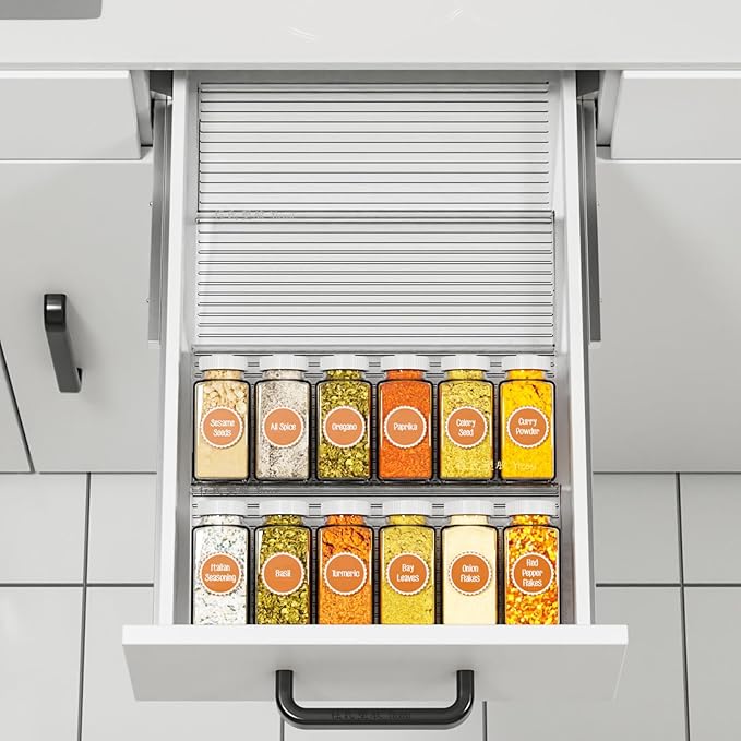 Yieach Clear Acrylic Spice Drawer Organizer,2 Tier- 2 Pack In Drawer Spice Organize and Kitchen Jars Seasoning Organizer Insert,Expandable From 11'' to 22'' Spice Rack and Tray for Cabinet