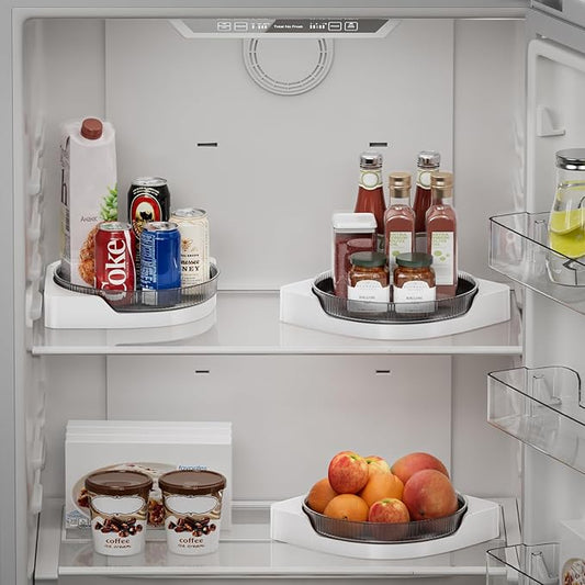 2 Pack Lazy Susan Turntable - Corner Spice Organizer for Cabinet - 9 Inch Rotating Condiment Rack Storage for Refrigerator, Pantry, Kitchen, Vanity, Bathroom Countertop (2 Tier-Gray)