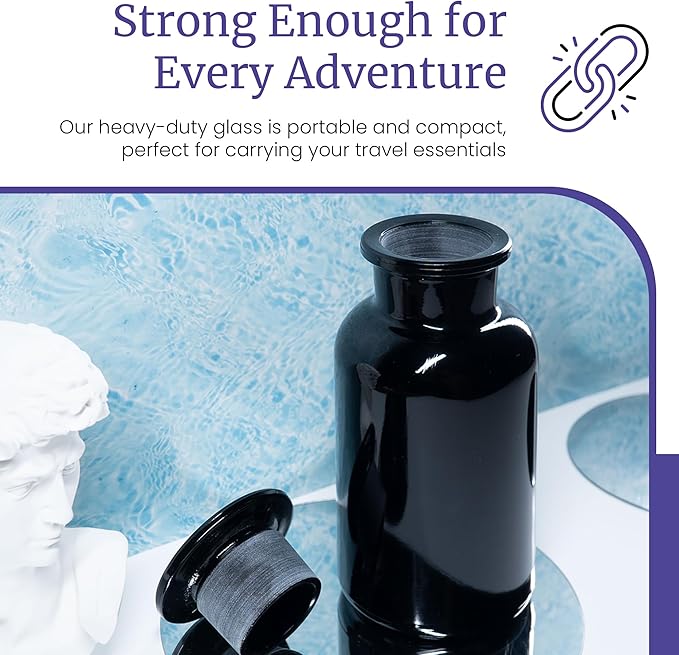 Infinity Jars Round jar Black Ultraviolet Glass Refillable Empty Apothecary Jar 250 ml(8.4 Fl oz) with Airtight Glass Lid for Tea, Spices, Dried Goods, Herb Storage | Smell Proof Jar