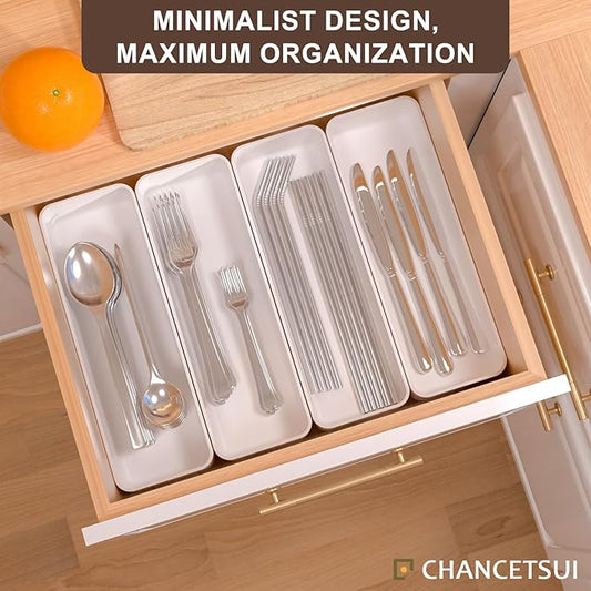 CHANCETSUI Stackable Utensil Organizer For Kitchen Flatware: Plastic Kitchen Cutlery Holder Trays, Cooking Silverware Storage For Drawer, Cabinets, Countertops Supplies