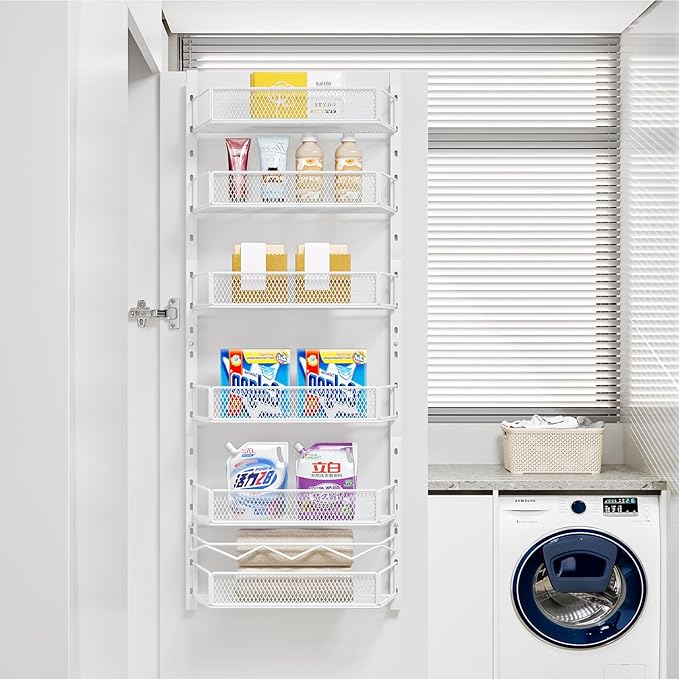 Over the Door Pantry Organizer, 6-Tier Pantry Organization and Storage,Adjustable Hanging Spice Rack Shelves, Cabinet Door Organizer for Easy Install, Home & Kitchen Essentials, White
