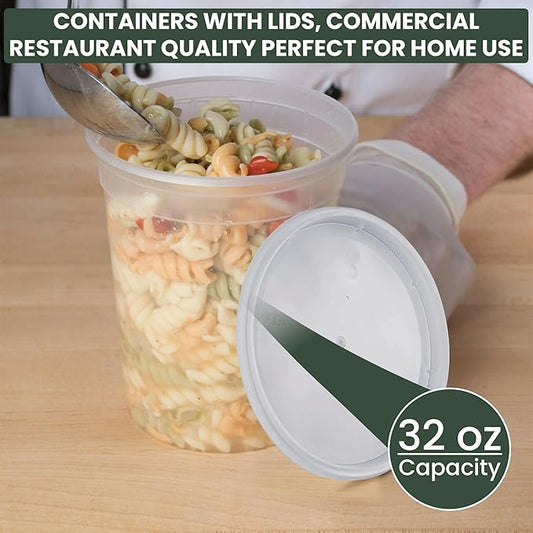 Plastic Soup Food Container with Lids, 32 oz, 12 Pack, Clear
