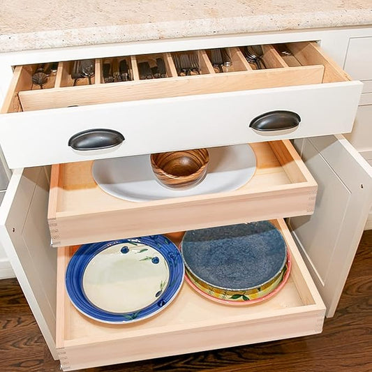 Pull Out Cabinet Drawer, 32”W x 21”D Soft Close Slide Out Wood Drawer Organizer for Kitchen, Finished, Bottom and Side Assembly (Wood Drawer Part is Width 31'')
