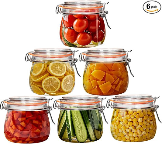 16 oz Wide Mouth Glass Jars with Airtight Lids,6 Pack Pickle Jar Clear Canister for Canning,Preserving,Fermenting,Pickling