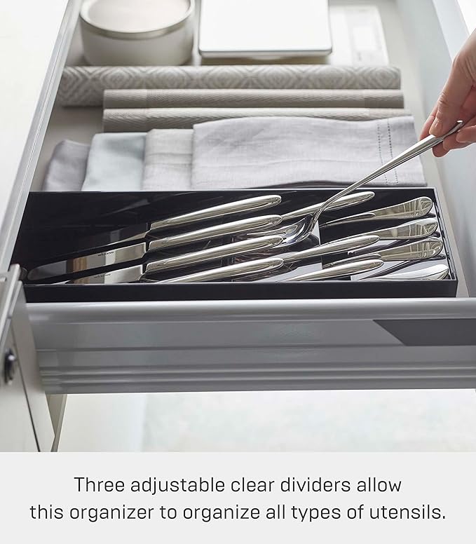Yamazaki Home Tower Cutlery Drawer Organizer - Kitchen Silverware Utensil Storage Tray - Compact - Abs Plastic