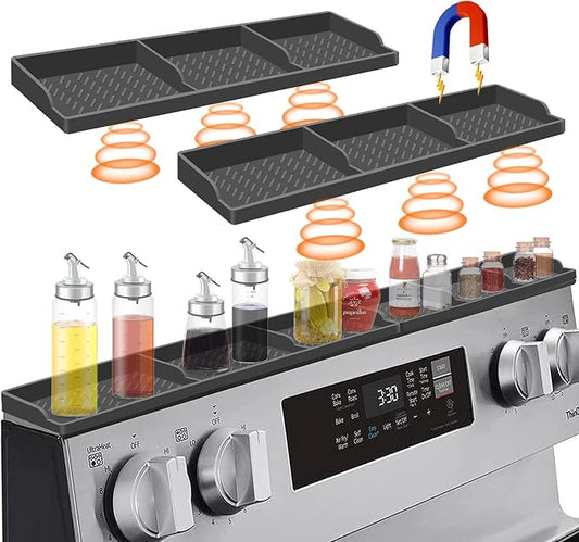 Stove Top Shelf, Magnetic Silicone Over the Stove Spice Rack Shelf, 30 Inch Magnet Kitchen Shelf for Stove Back of Stove Flat Above Stovetop Organizer Storage-Dark Grey