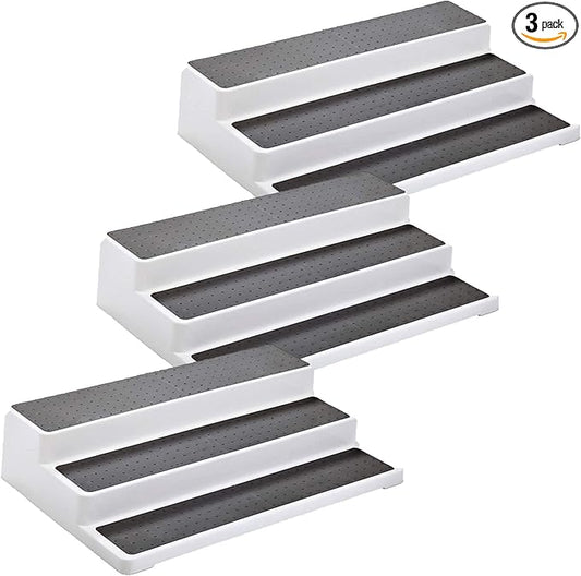 3pcs/pack Non Skid 3 Tier Lazy Susan White Grey Silicon Surface Spice Racks Kitchen Can Shelf Home Countertop Organizer Bathroom Storage Pantry Cabinet, 14.4"/36.5cm (W) X 9.5"/24cm(D) X 3.3"/8.5cm(H)