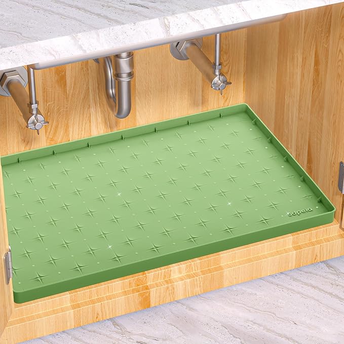 Sdpeia Under Sink Mat for [25" x 22"] Cabinet, Upgraded Silicone Waterproof Mat Kitchen Cabinet Liner Cabinet Protector Kitchen Organizers and Storage