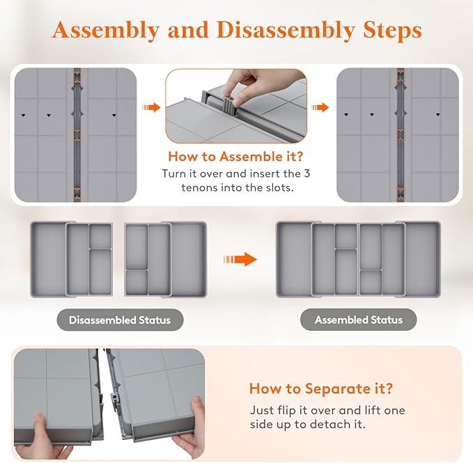 Lifewit Large Utensil Organizer for Kitchen Drawer, Expandable From 21 to 36 Inches, Adjustable Cooking Silverware Tray, Plastic Cutlery Flatware Holder, Spatula Tools Gadgets Storage Divider, Gray