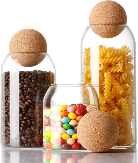 NUTRIUPS Storage Glass Jar Set Food Storage Tank With Wooden Lid 500 ML,800ML,1200ML