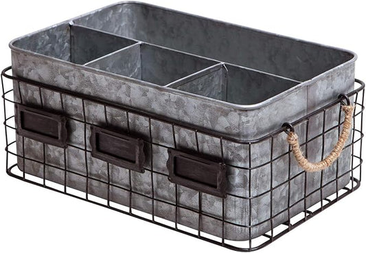 NIKKY HOME Farmhouse Utensil Caddy for Parties, Flatware Caddy for Countertop, Rustic Galvanized Silverware Cutlery Caddy with Napkin Holder for Kitchen, Dining, Outdoors, Picnics, Parties - Silver