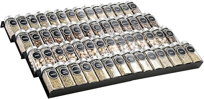 Metal Spice Rack Tray - Spice Drawer Organizer for Kitchen Cabinets Storage and Organization (Jars Not Included)