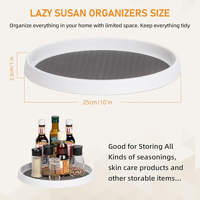 Lazy Susan Organizer, 10 Inch Silicone Non-Skid Lazy Susan Turntable for Cabinet, Fridge, Kitchen, Bathroom, Vanity, Countertop, Pantry Organization and Storage(1pcs,10inch)