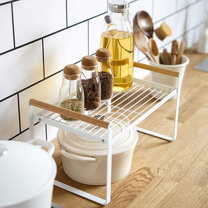 Kithchen Countertop Organizer, Cupboard Stand Spice Rack, Cabinet Pantry Shelf, Counter Organization and Storage For Kitchen Bathroom Office (White, 13.70 inches)