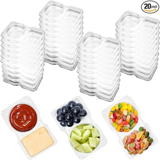 20 PCS Snack Containers with Lid, Leakproof Dipping Containers with 2 Compartments,Reusable Snack Pack Containers, Portion Control Condiment Container