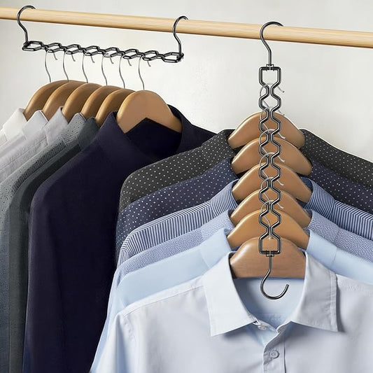 12 Pack Space Saving Hangers for Clothes, Heavy Duty 30Lbs Capacity Magic Collapsible Clothes Space Saver Metal Hanger Organizer with 360° Swivel Hook, Closet Organizers Dorm Room Essentials Black