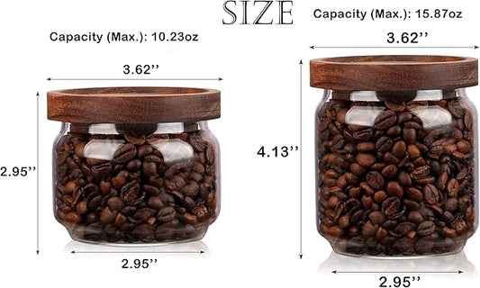 WHJY 15oz Glass Storage Containers with Wooden Lids Airtight Food Canister for Tea Sugar Dry Goods Clear Coffee Jars for Kitchen Pantry