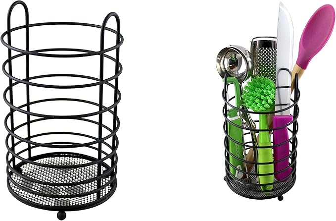 Dependable Industries inc. Essentials Kitchen Cutlery Holder Utensil Caddy Mesh Bottom Finish (Black)