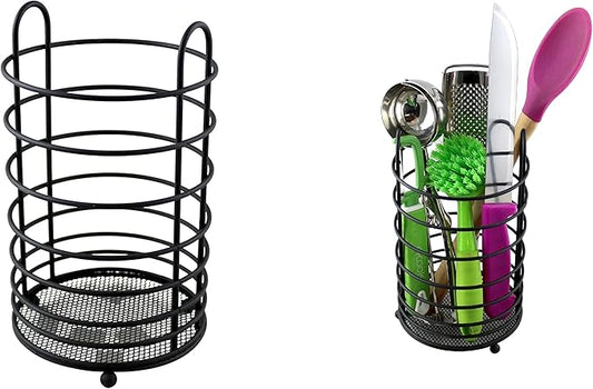 Dependable Industries inc. Essentials Kitchen Cutlery Holder Utensil Caddy Mesh Bottom Finish (Black)