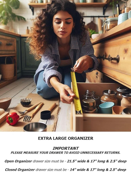 Premium Silverware, Flatware and Utensil Organizer for Kitchen Drawers. Extra Large and Expandable from 13 to 21 Inches - 8 Compartments [2.5 Inches Deep] *Bamboo Utensils Included - 100% Bamboo.