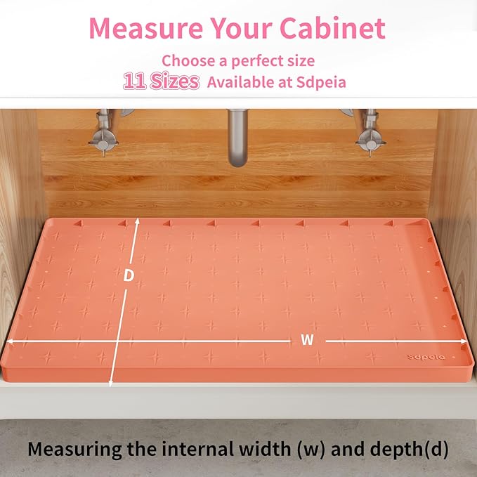 Sdpeia Under Sink Mat for [22" x 22"] Cabinet, Upgraded Silicone Waterproof Mat Kitchen Cabinet Liner Cabinet Protector Kitchen Organizers and Storage