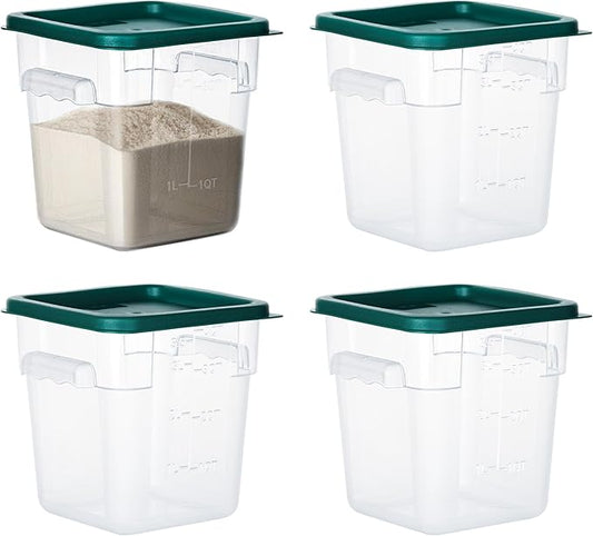 4 Pack Food Storage Containers with Lids, 4 Quart Square Commercial Food Containers, NSF, Polycarbonate, Clear