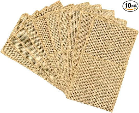AOKQYA 10PCS Burlap Utensil Holder Pouch Rustic Jute Silverware Organizer for for Weddings, Picnics & Kitchen Reusable Cutlery Caddy with Pockets(Natural)