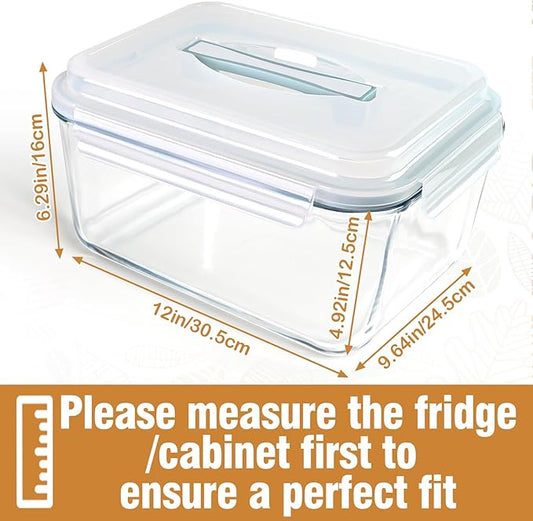 Large Glass Storage Containers with Lids, Big Rectangular Food Containers for Rotisserie Chicken Meal Prep Turkey Watermelon Potluck, XL Extra Large Freezer Safe Storage Container Airtight 200oz/26cup