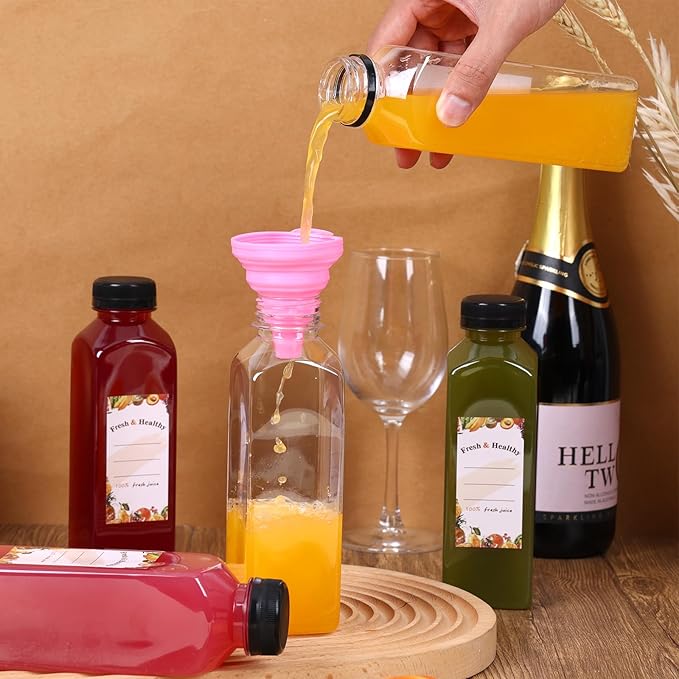 Moretoes 81pcs 16oz Plastic Juice Bottles with Caps, Clear Empty Reusable Bottles with Brush Funnel and Labels for Smoothies and Other Beverages