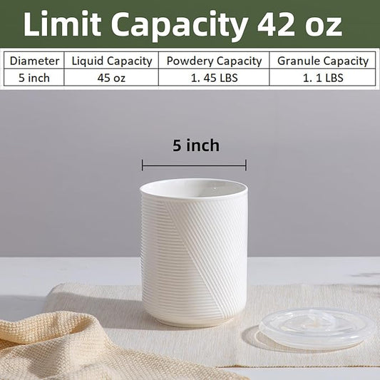 Canister Sets for Kitchen Countertop: Ceramic Food Storage Jar with Airtight Lids - Large Seal Damp-proof Containers for Coffee Tea Flour Sugar Rice Cookies Candy - White (42 oz)