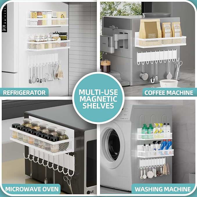Magnetic Spice Rack for Refrigerator, 3 Pack Magnetic Shelf for Refrigerator, Movable Magnetic Basket is Used for Side Storage in Ovens, Microwaves, or Washing Machines